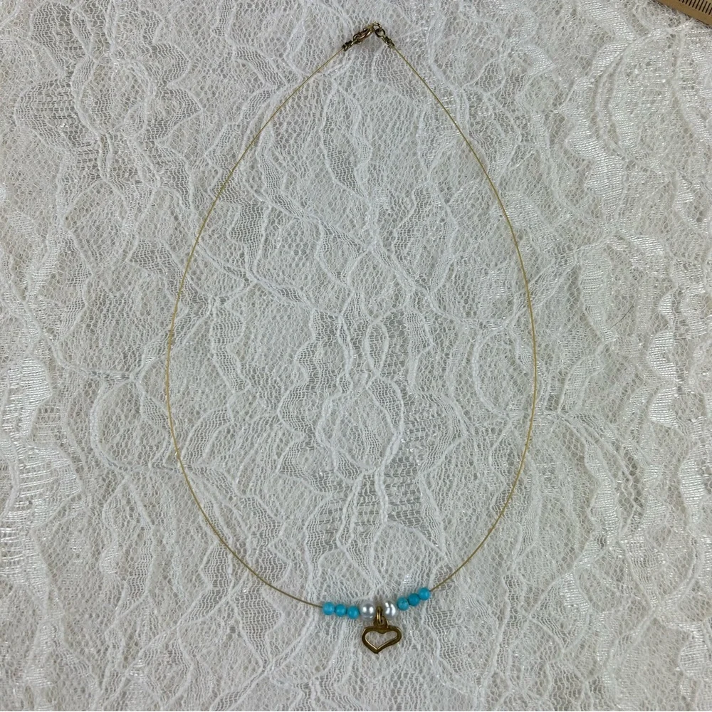 Gold Plated 925 Sterling Silver Heart Necklace w Genuine Turquoise Beads Pearls - Picture 7 of 13